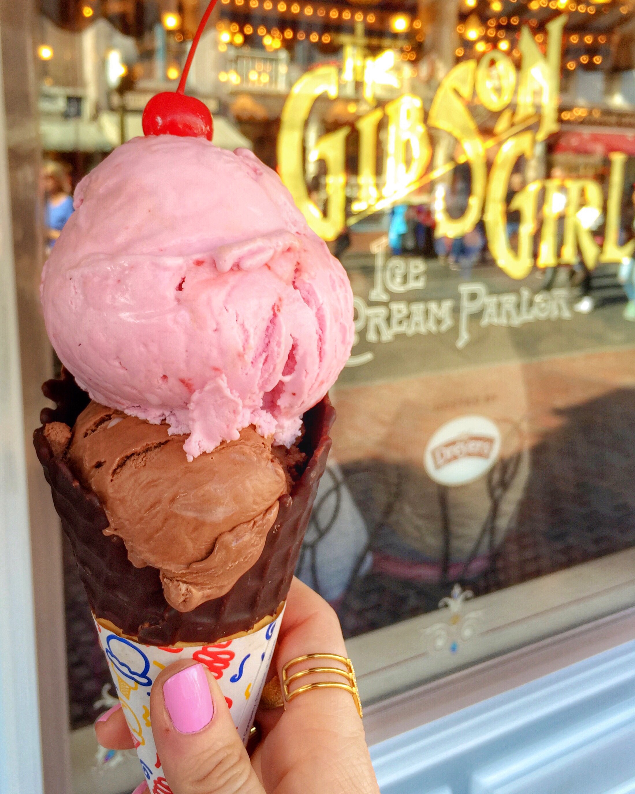 Dipped Waffle Cone Double Scoop from Gibson Girl Ice Cream Parlor, $5.99