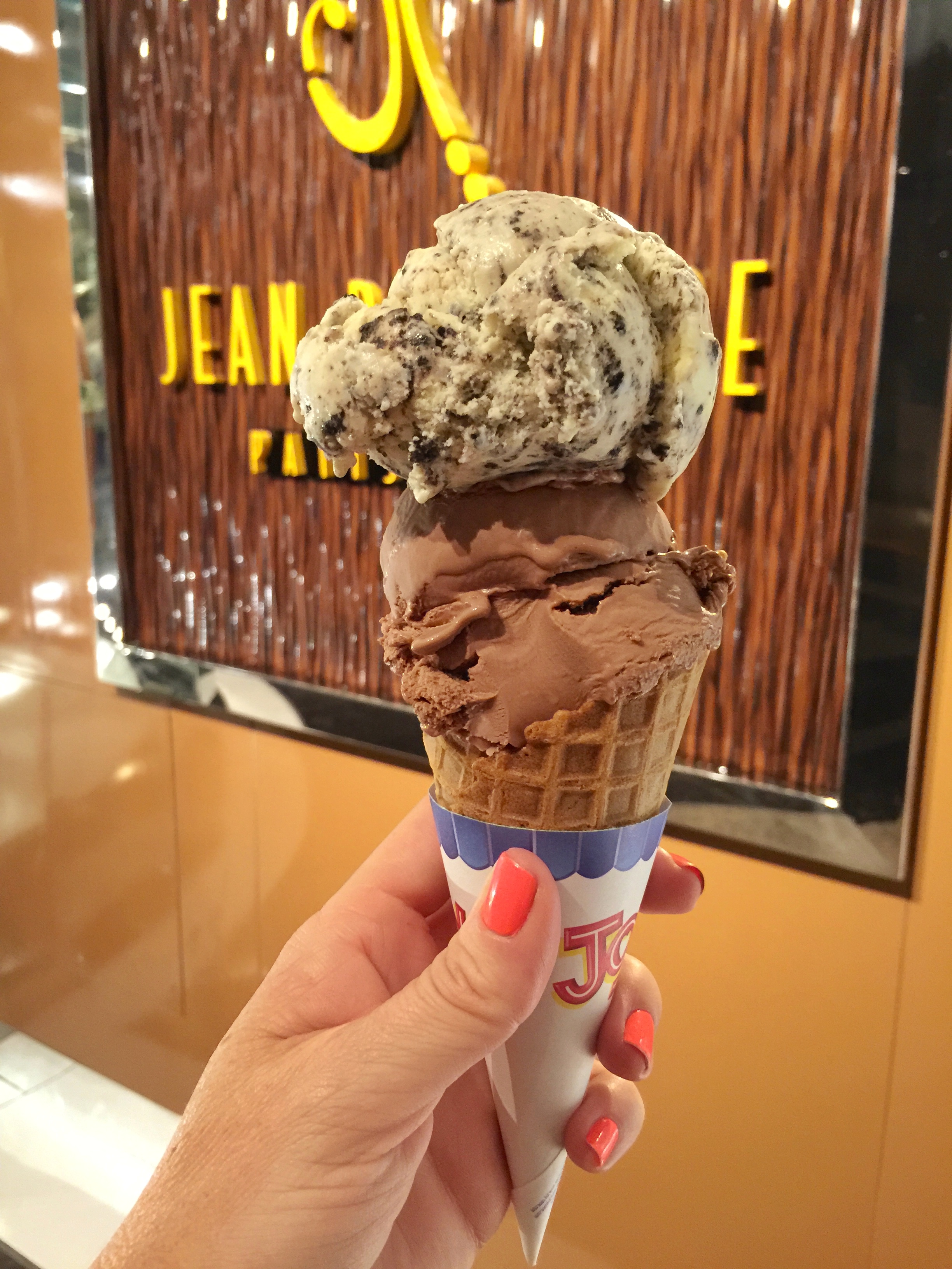 Cookies & Cream and Nutella Ice Cream in a Waffle Cone